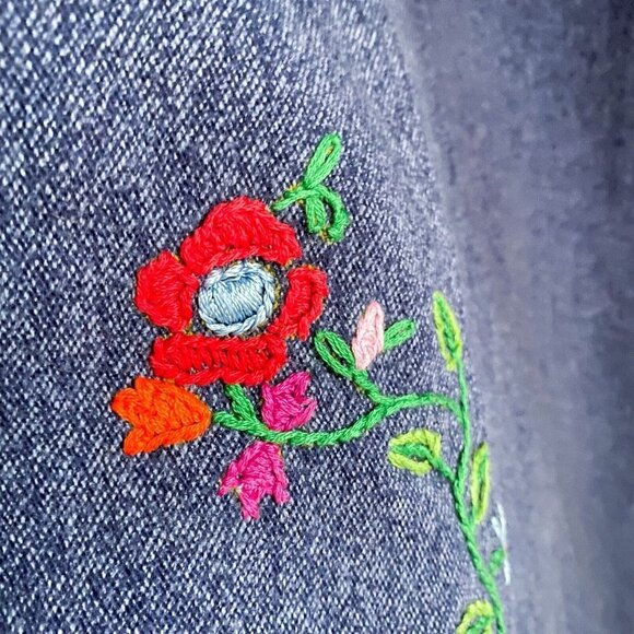Vintage Blue Denim Floral Embroidered A line Maxi Skirt S - Picture 6 of 6